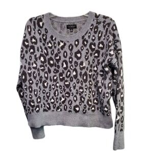 Lucky Brand Womens Large Gray Cheetah Leopard Animal Print Pullover Sweater